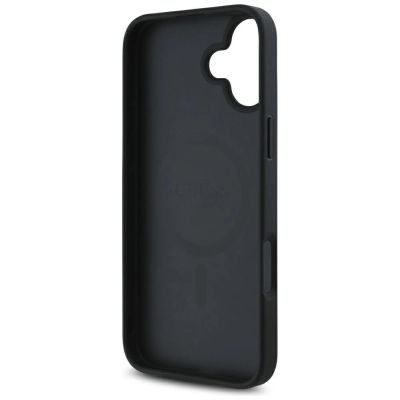 7. Guess Grained Hot Stamp Peony Triangle Logo MagSafe Case für iPhone 16 - Schwarz