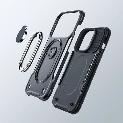 2. Joyroom Dual Hinge Case für iPhone 14 Pro gepanzerte Hülle mit Ständer und Ringhalter schwarz