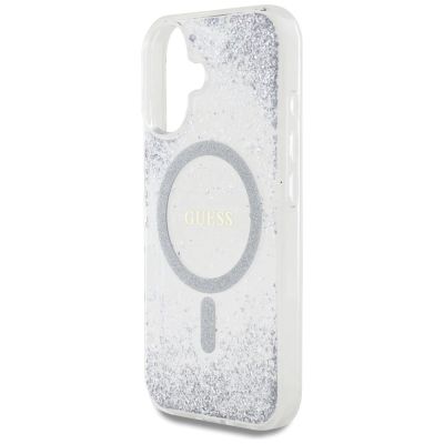 6. Guess HC Resin Bottom Glitter MagSafe iPhone 16 Hülle - Silber
