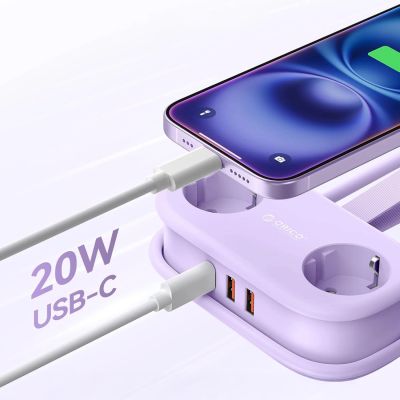 4. Orico AP3 20W GaN 5-in-1 Steckdosenleiste (2x Netzanschluss + 2x USB-A + 1x USB-C) – Lila