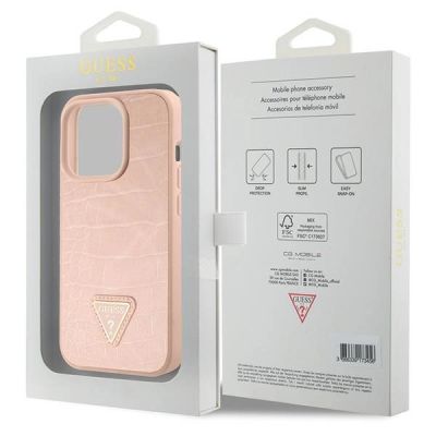 8. Guess GUHCP15XPCRTHCP iPhone 15 Pro Max rosa/rosa Hardcase Croco Triangle Metal Logo