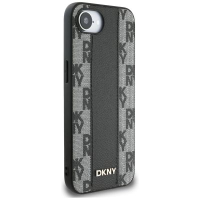 4. DKNY Leder Kariertes Monomuster MagSafe iPhone 16e Hülle - Schwarz