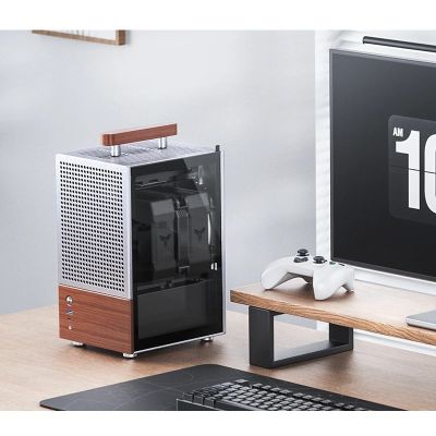 16. Jonsbo T6 Mini-Tower-PC-Gehäuse, Mini-ITX, gehärtetes Glas, Holz – Silber