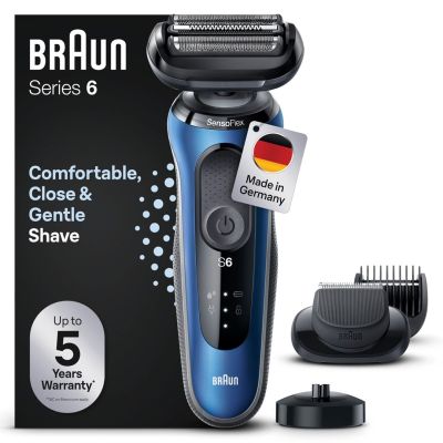 Braun Series 6 61-B4500cs – Folienrasierer – Blau – Tasten – LED – Laden – Ein/Aus – Netz-/Akkubetrieb