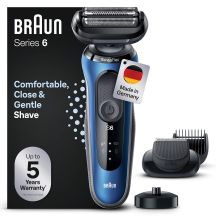 Braun Series 6 61-B4500cs – Folienrasierer – Blau – Tasten – LED – Laden – Ein/Aus – Netz-/Akkubetrieb