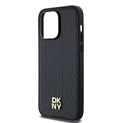 6. DKNY MagSafe-Hülle aus Leder mit Monogrammmuster und Metalllogo für iPhone 14 Pro Max – Schwarz