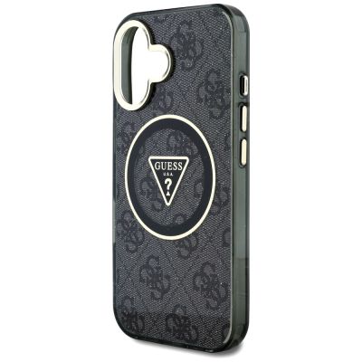6. Guess IML Metal Glitter 4G Circle Triangle MagSafe Case für iPhone 16 - Schwarz