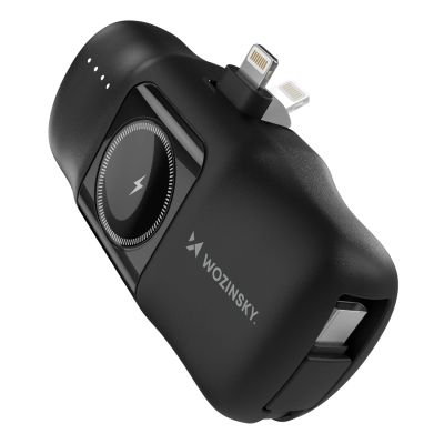 2. Wozinsky WF16-YLS 5000 mAh 15 W Lightning Mini-Powerbank mit integriertem USB-C-Kabel und Apple Watch Ladegerät – Schwarz