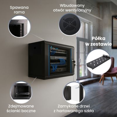 7. Extralink LITE 4U 530x400 Wandschrank, schwarz, freistehend/Wand-/Bodenregal, schwarz