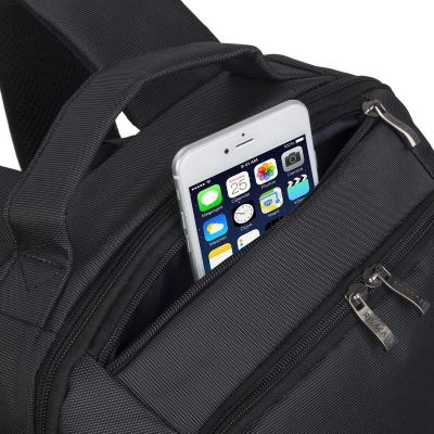5. RIVACASE RUCKSACK FÜR LAPTOP 15,6" CENTRAL, SCHWARZ, 15L, AUS POLYESTER, TASCHEN FÜR TABLET 10,1", SMARTPHONE, DOKUMENTE UND ZUBEHÖR
