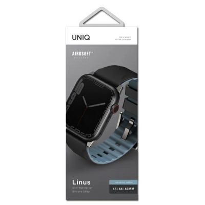 3. Uniq Linus Apple Watch Series 4/5/6/7/8/SE/SE2/Ultra-Armband 42/44/45 mm. Airosoft Silikon schwarz/nachtschwarz