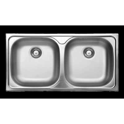 Edelstahlspüle, 2 Becken, ZEX 0203 5907650842385