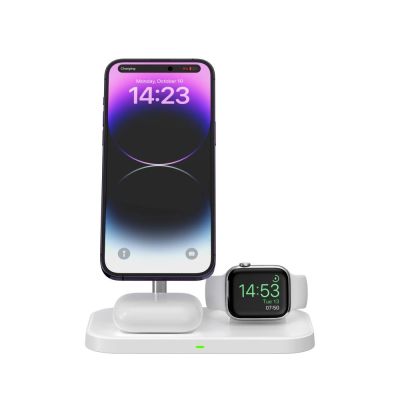 2. Tech-Protect QI15W-A22 induktives MagSafe-Ladegerät mit 3in1 MagSafe-Ständer für Smartphone / Apple Watch / AirPods – Weiß