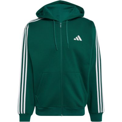 2. adidas Essentials Fleece-Kapuzenjacke für Herren mit 3 Streifen und durchgehendem Reißverschluss, Grün KZ1412