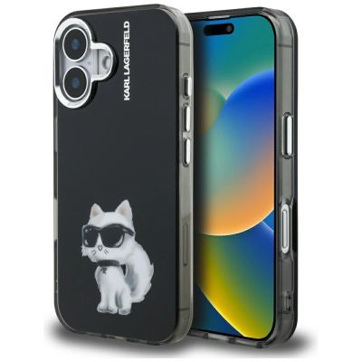 Karl Lagerfeld IML Aquarelle Choupette & Logo iPhone 16 Hülle - Schwarz