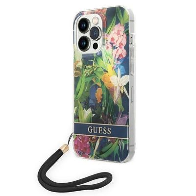 Guess GUOHCP14LHFLSB iPhone 14 Pro 6.1 "blau / blauer Hardcase Flower Strap
