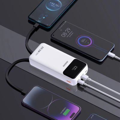 3. Dudao K15Pro Powerbank 20000 mAh 22,5 W PD USB-C / USB-A / integrierte Lightning und USB-C-Kabel – Weiß