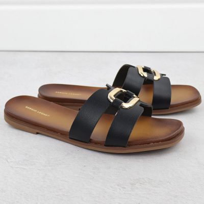 2. Damenpantoffeln mit Verzierungen, schwarz, Sergio Leone SK077H