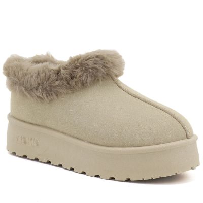 Beige Big Star Schneestiefel für Damen mit Fellbesatz an der Plateausohle UU274204