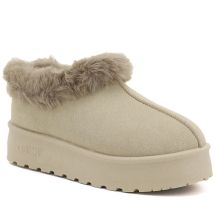 Beige Big Star Schneestiefel für Damen mit Fellbesatz an der Plateausohle UU274204