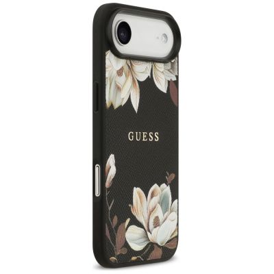 4. Guess Grained Flowers Classic Logo MagSafe Hülle für iPhone Air - Schwarz