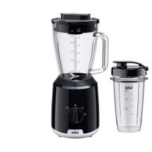 Braun JB1051BK PowerBlend 1 Küchenmaschine mit 1,5-Liter-Glasmixaufsatz und To-Go-Becher, Küchenhelfer zum Zerkleinern, Pürieren und Mixen, Eiscrushing, 2 Geschwindigkeitsstufen