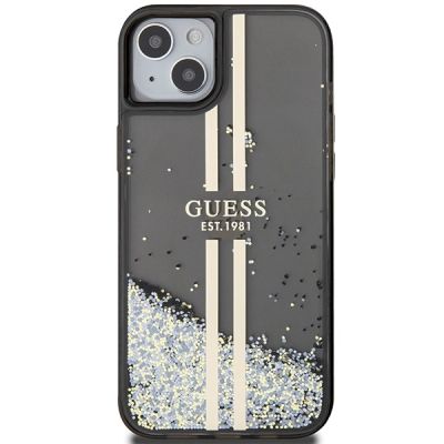 3. Guess Liquid Glitter Gold Stripes Hülle für iPhone 15 Plus / 14 Plus – Schwarz