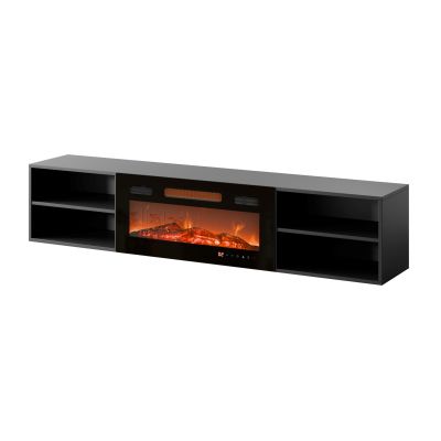 7. POLO TV-Schrank 180x33x39 schwarz + schwarzer Kamin