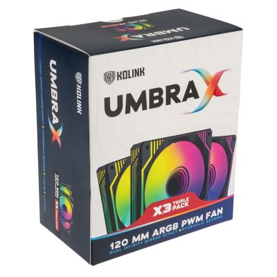 8. Kolink Umbra X 120mm ARGB Hochleistungs-PWM-Lüfter (3er-Pack) – Schwarz