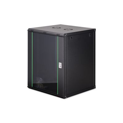 DYNAmic 19" 16U Wand-Netzwerkschrank 600x600 mm, Glastür, schwarz, ungeteilt, montiert, 60 kg
