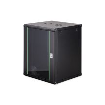 DYNAmic 19" 16U Wand-Netzwerkschrank 600x600 mm, Glastür, schwarz, ungeteilt, montiert, 60 kg