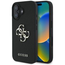 Guess Grained Big 4G Logo Small Classic Logo Hülle für iPhone 16 - Schwarz