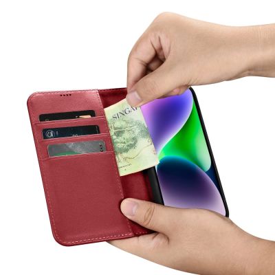 13. iCarer Wallet Case 2in1 Cover iPhone 14 Plus Anti-RFID Leder Flip Cover Rot (WMI14220727-RD)