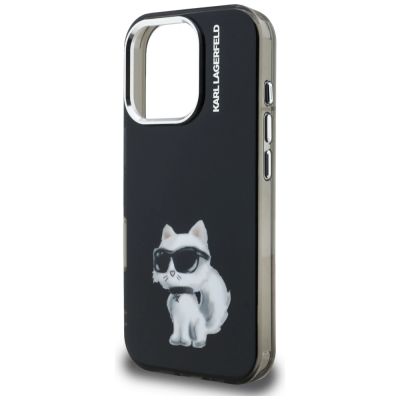 6. Karl Lagerfeld IML Aquarelle Choupette & Logo Hülle für iPhone 16 Pro Max - Schwarz