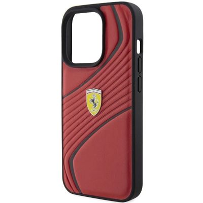 6. Ferrari Twist Metal Logo Hülle für iPhone 15 Pro – Rot