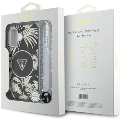 7. Guess Palm Trees Triangle Pearl Strap MagSafe iPhone 16 Hülle Schwarz