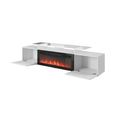2. ROVA TV-Schrank mit Elektrokamin, 190 x 37 x 48 cm, weiß/weiß glänzend