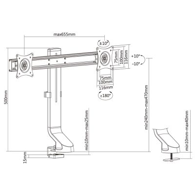 6. Halterung für zwei Monitore / Doppelhalterung 17"–27", 14 kg, Maclean MC-854, VESA 75x75 100x100, passend für MC-848 und MC-849