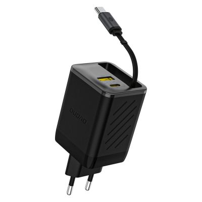 Dudao A67EU GaN 67W Wandladegerät mit integriertem, einziehbarem USB-C Power Delivery Quick Charge - Schwarz