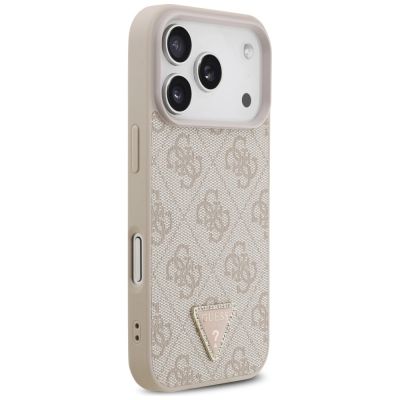 4. Guess Leder 4G Dreieck Strass MagSafe Hülle für iPhone 18 Pro / 17 Pro - Pink