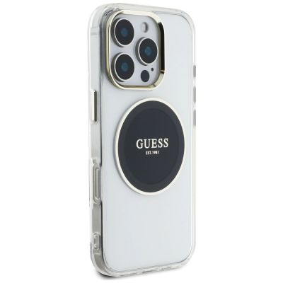 4. Guess IML Metal Colored Circle Classic Logo MagSafe Hülle für iPhone 16 Pro - Schwarz