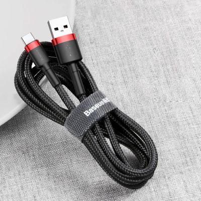 9. Baseus Cafule Cable strapazierfähiges Nylonkabel USB / USB-C QC3.0 2A 3M schwarz-rot (CATKLF-U91)