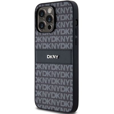 2. DKNY Lederhülle mit Monostreifen und Metalllogo für iPhone 14 Pro – Schwarz