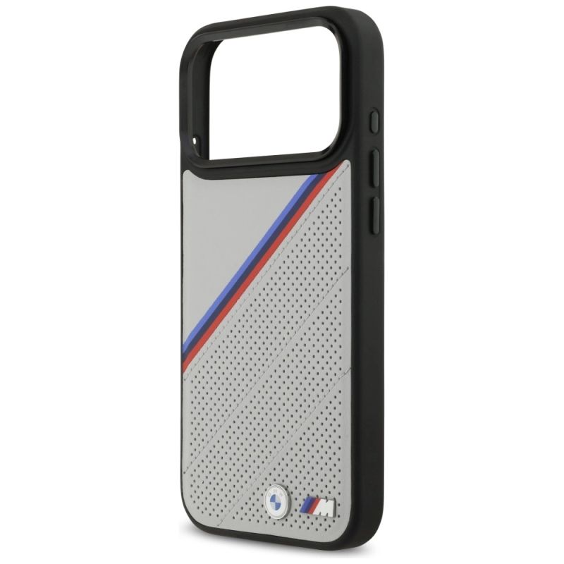 6. BMW M Tricolor Metal Logo MagSafe Case für iPhone 17 Pro Max – Grau