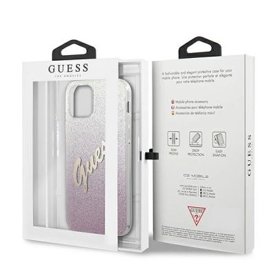 8. Guess GUHCP12SPCUGLSPI iPhone 12 mini 5.4" pink/pink Hardcase Glitter Gradient Script