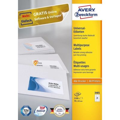Avery 3481 Selbstklebende Etiketten Rechteckig Permanent Weiß 2100 Stück.