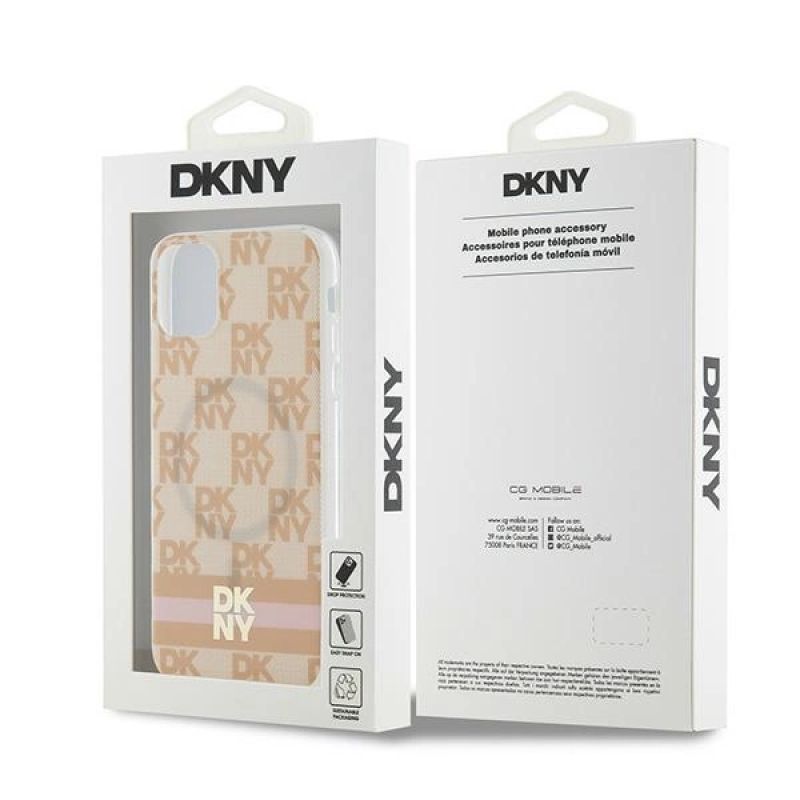 8. DKNY IML Checkered Mono Pattern & Printed Stripes MagSafe-Hülle für iPhone 11 / Xr – Rosa