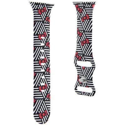 3. Hello Kitty Silikonarmband mit Schleifen und Streifen für Apple Watch 38/40/41 mm – Schwarz