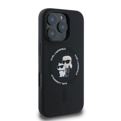 2. Karl Lagerfeld Silikon Karl&Choupette Heads Ring MagSafe Hülle für iPhone 16 Pro – Schwarz