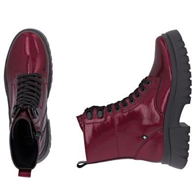 11. Damen-Ankle-Boots aus Leder, bordeauxrotes Plateau, Rieker W1870-35